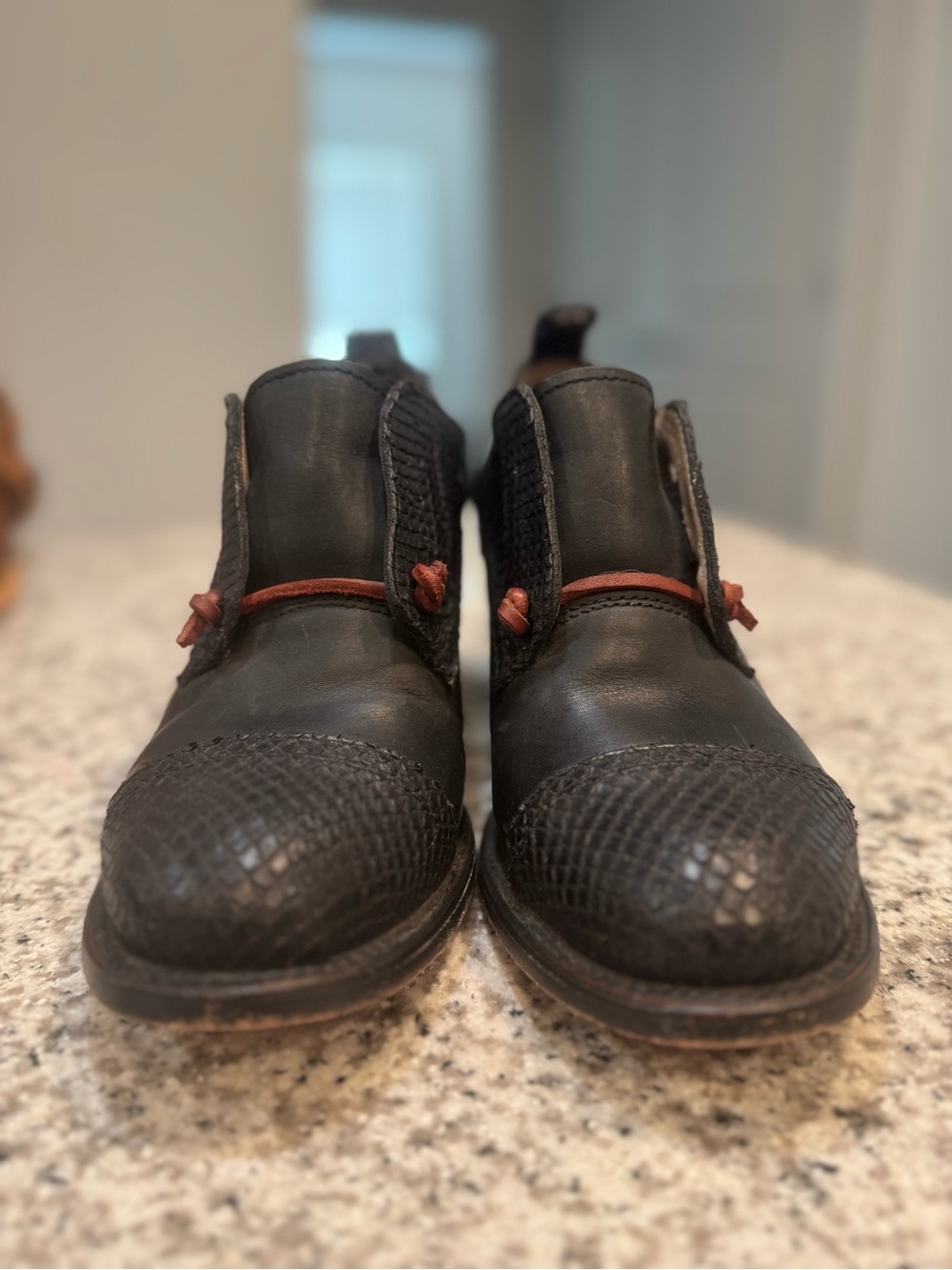 Freebird by Steven Catalina Black Ankle Boots with Brown Lace Accent